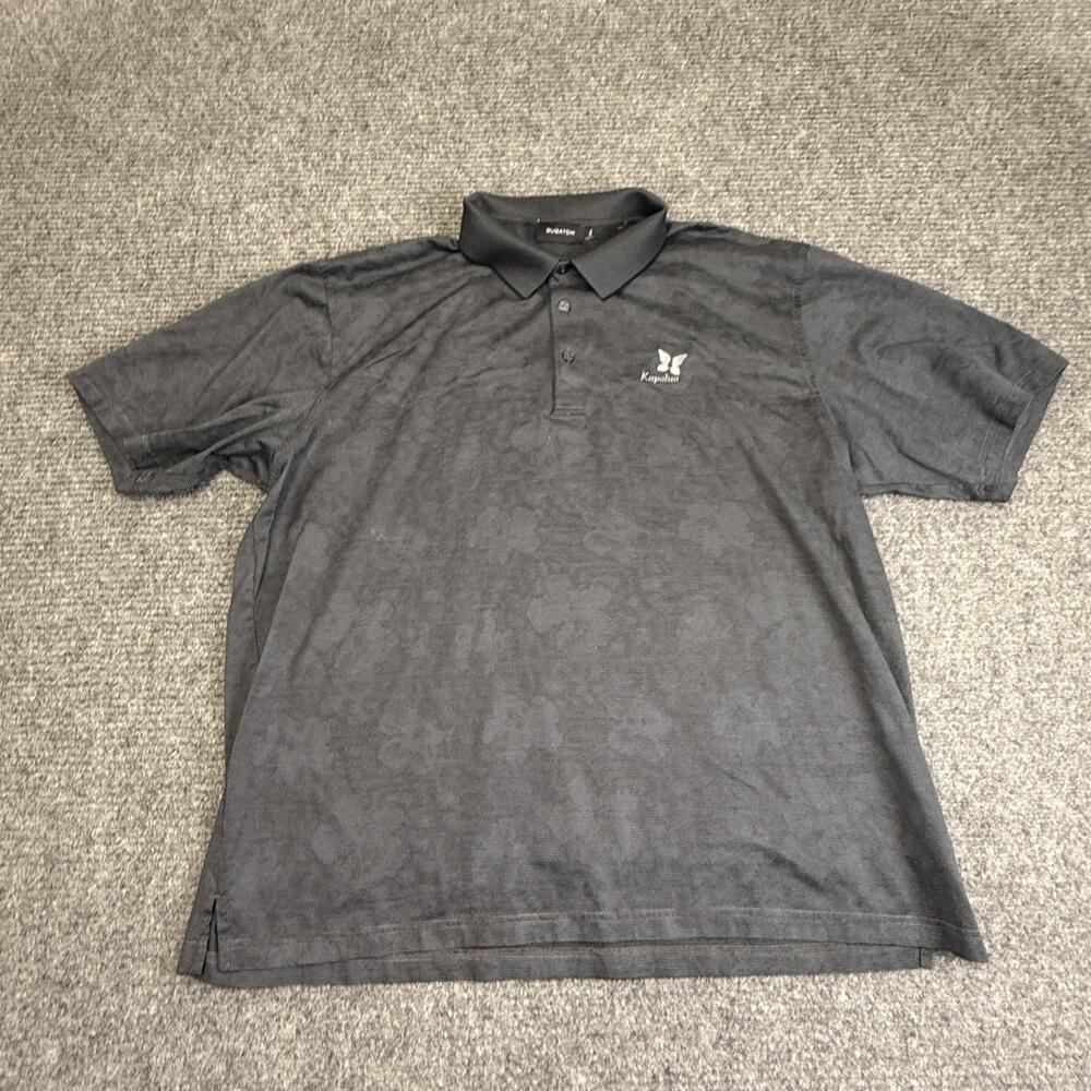 Bugatchi Polo Shirt Mens 2XL Black Hawaiian Kapalua Golf Mercerized Cotton